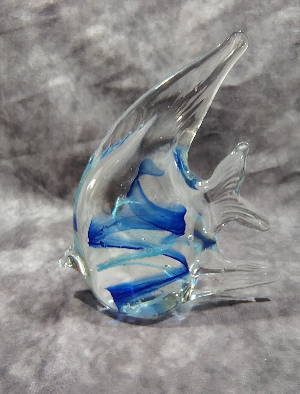 Blue and Clear Art Glass Fish Figurine – Hand Blown Vintage Aquarium Decor